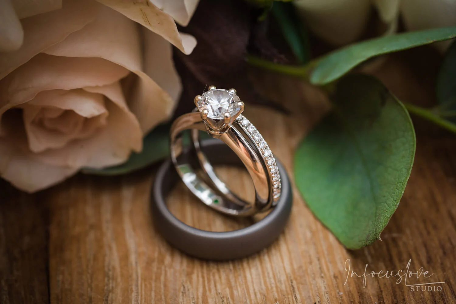Wedding rings among flowers